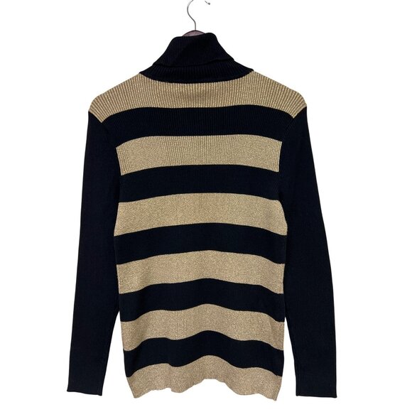 Ralph Lauren Women's Sweater Turtle Neck Black Metallic Gold Stripe Long Sleeve - Picture 4 of 10